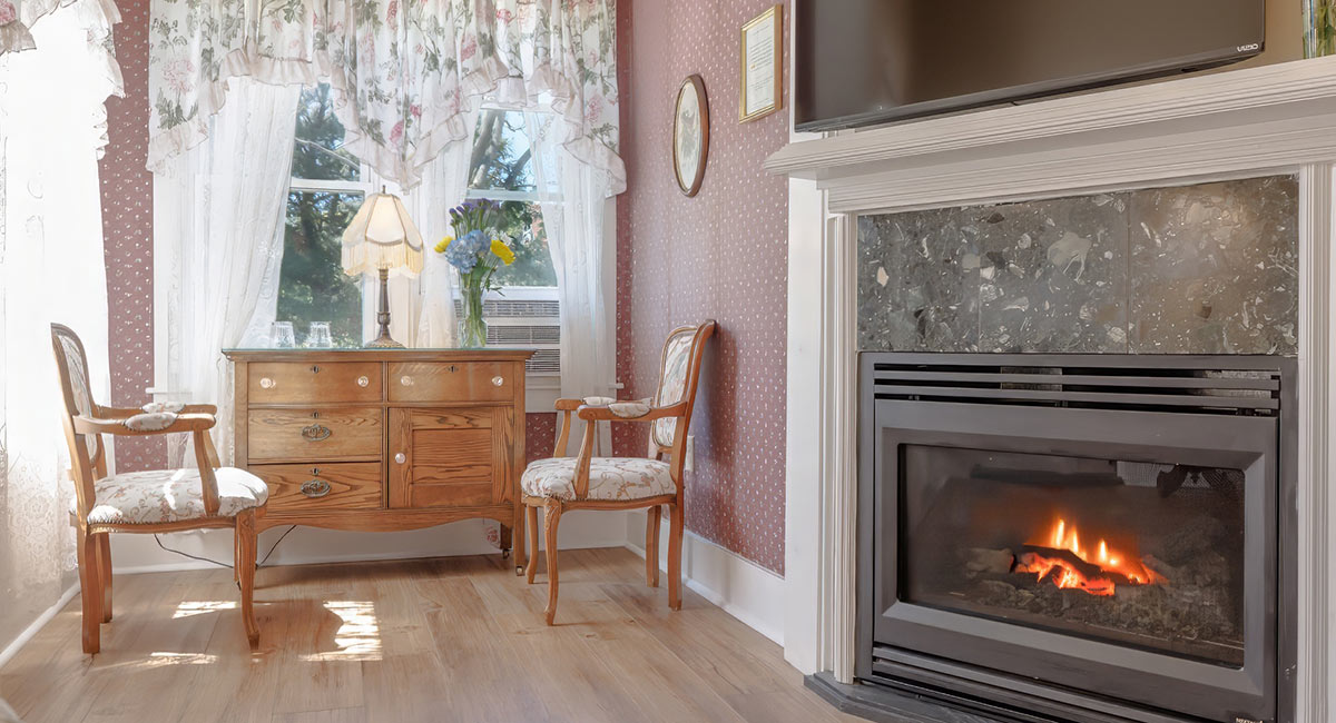 Atlantic sitting area and fireplace