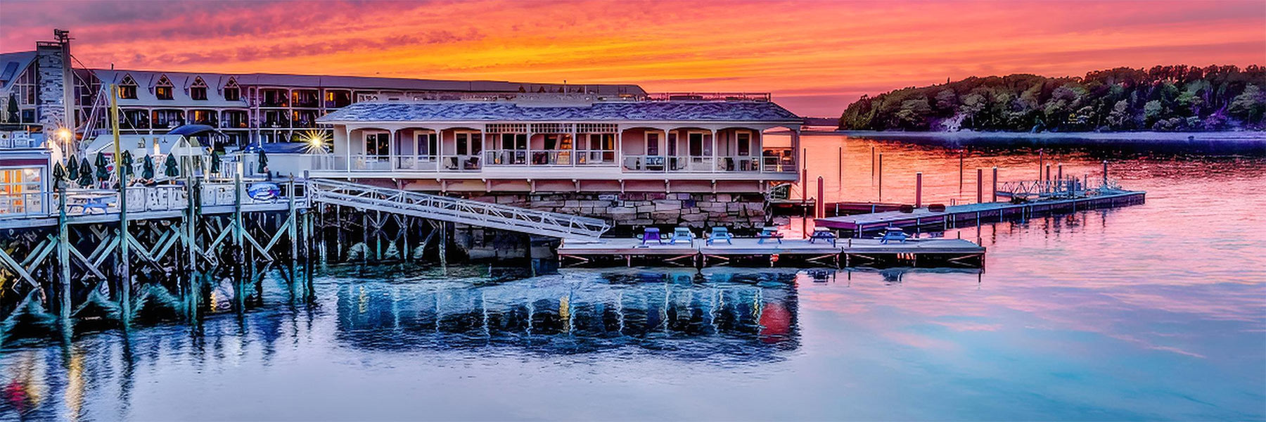 Bar Harbor sunset over wharf