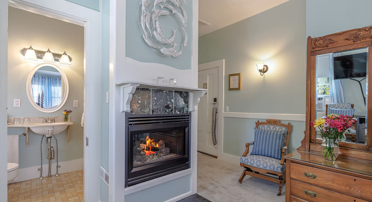 Newport fireplace and bathrom