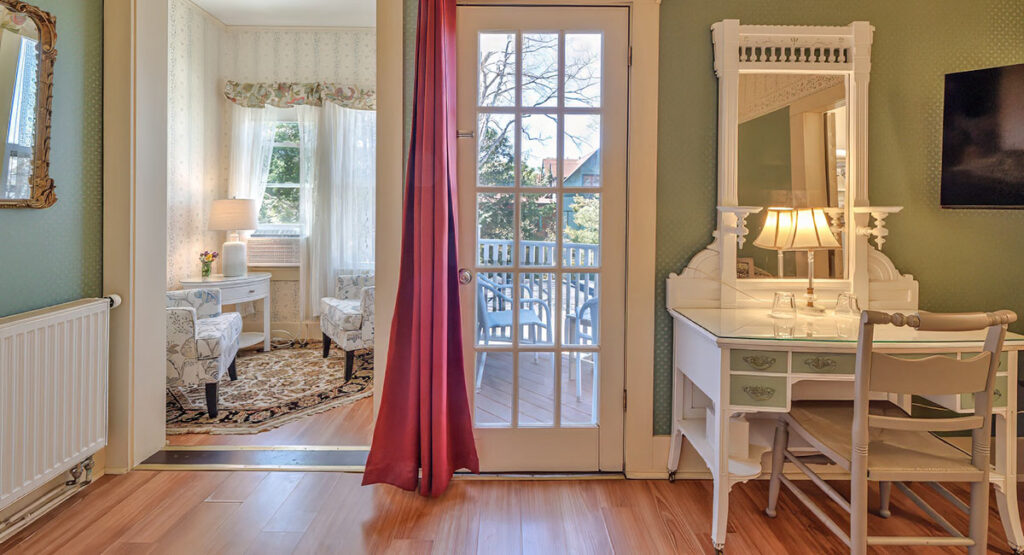 Rodick desk, seating area, deck